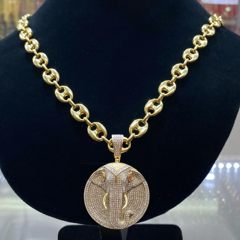 Elephant Disc Pendant with Coffee Bean Chain Set