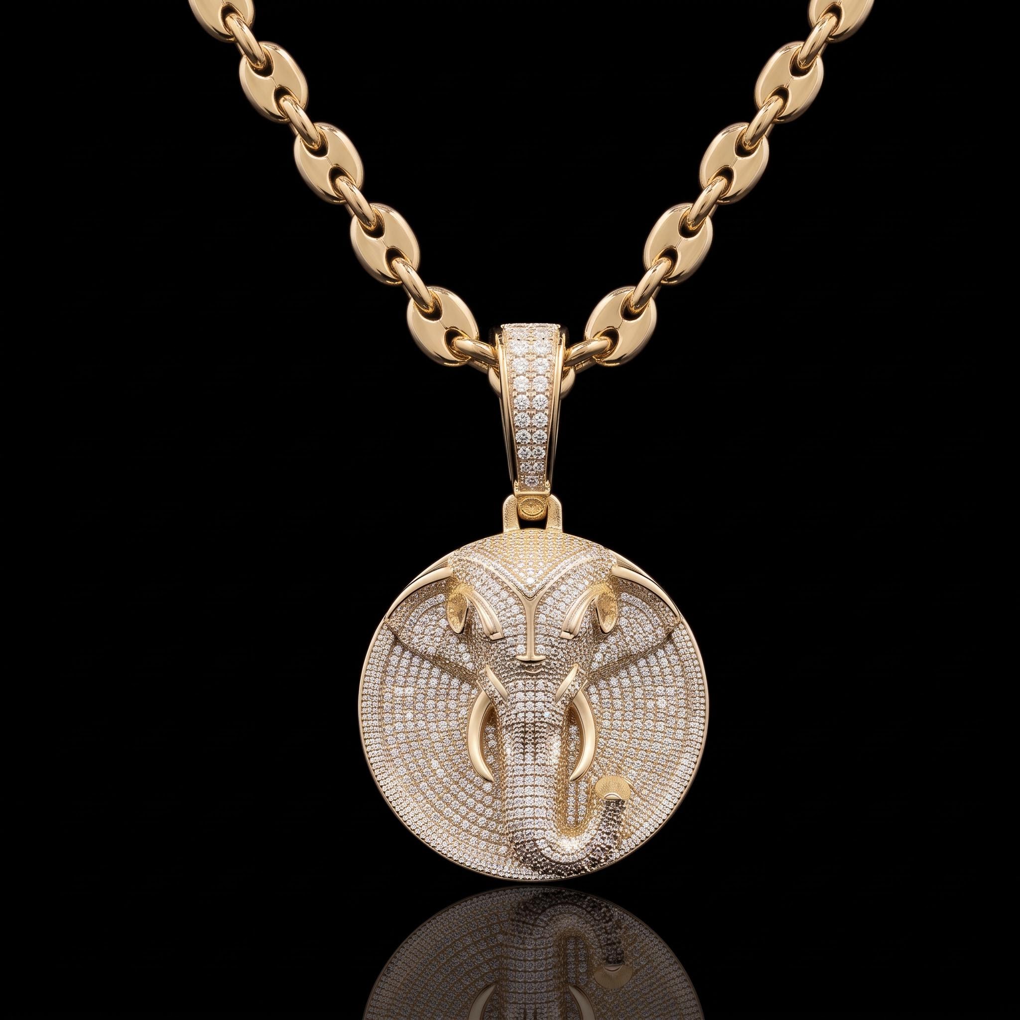 Elephant Disc Pendant with Coffee Bean Chain Set Elephant Disc Pendant with Coffee Bean Chain Set