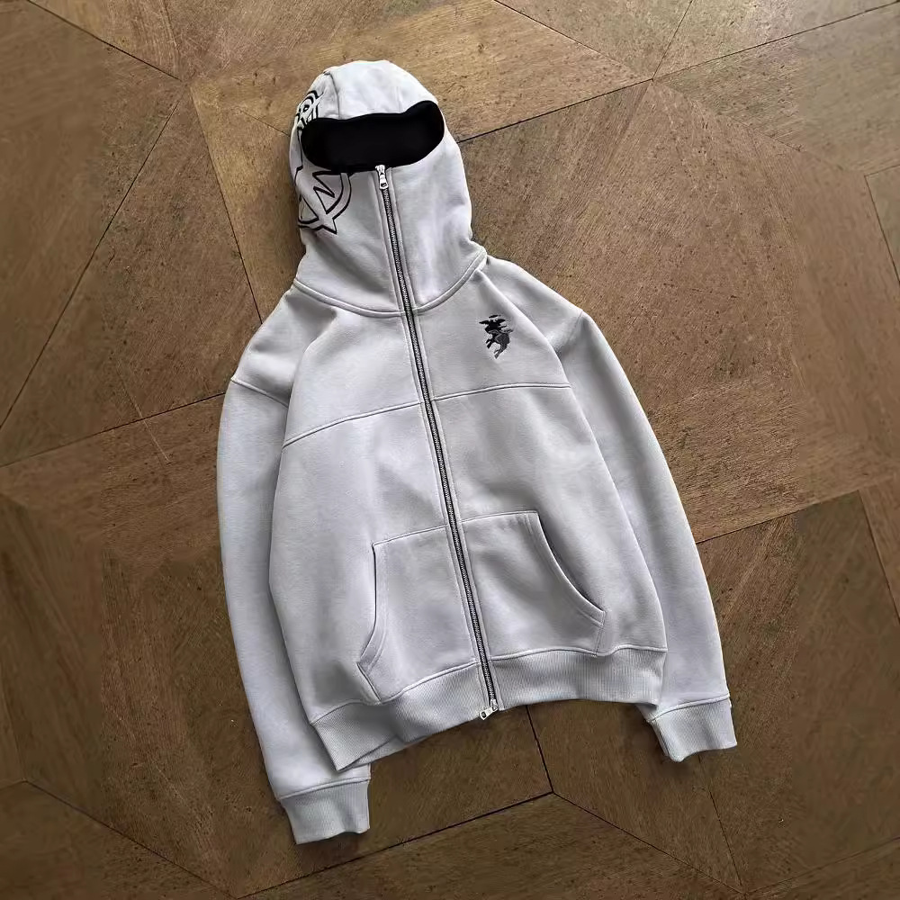 Y2K Hip Hop Solid Color Zip Hoodie