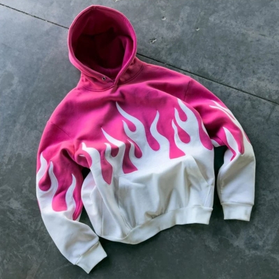 Hip Hop Colorblock Flame Print Hoodie