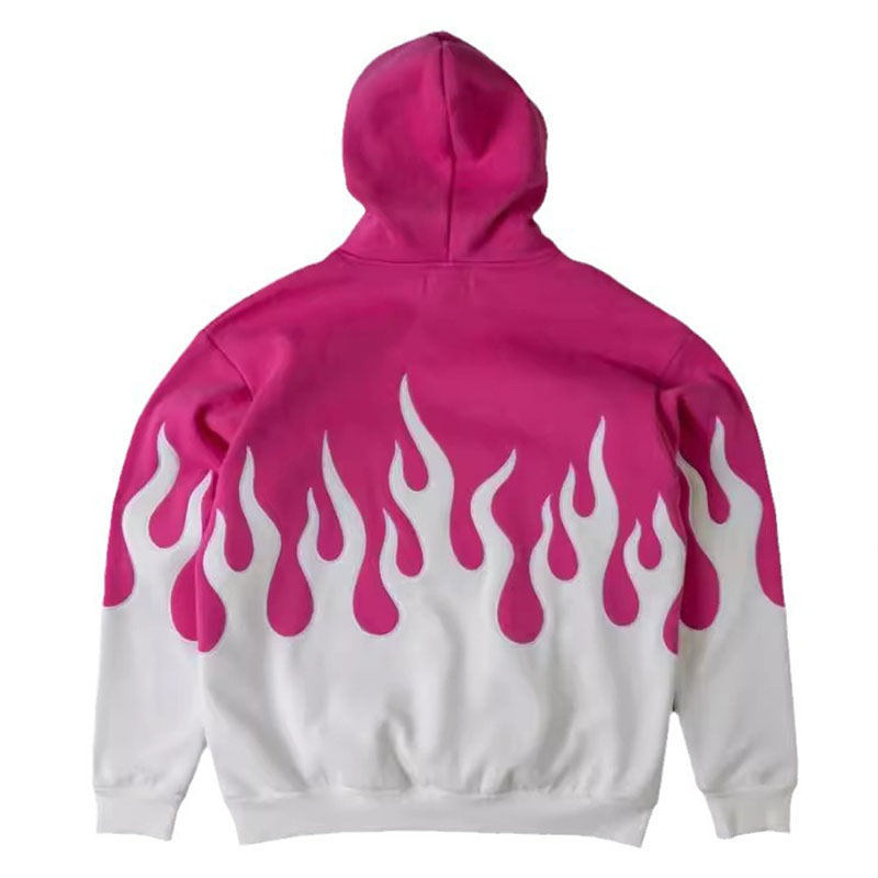 Hip Hop Colorblock Flame Print Hoodie