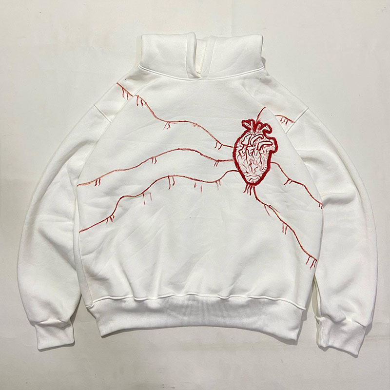 Y2K Heart Graffiti Applique Embroidered Hoodie