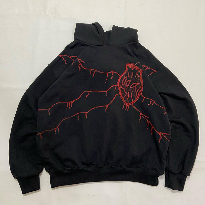 Y2K Heart Graffiti Applique Embroidered Hoodie