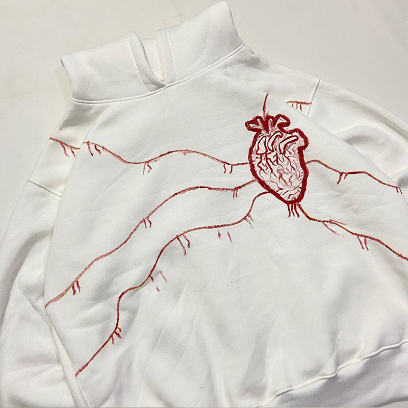 Y2K Heart Graffiti Applique Embroidered Hoodie