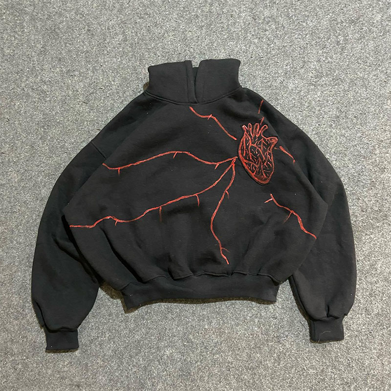 Y2K Heart Graffiti Applique Embroidered Hoodie