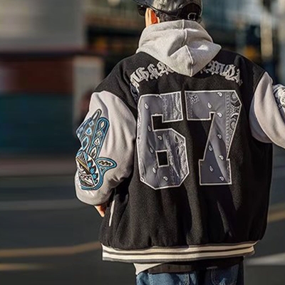 Vintage Monogram Patchwork Baseball Jacket