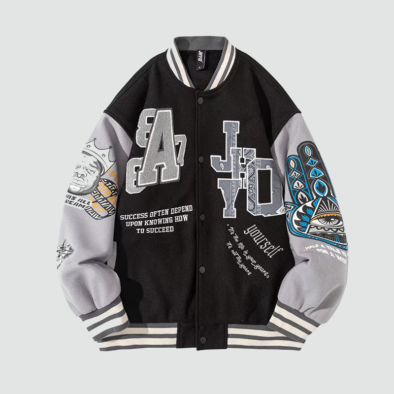 Vintage Monogram Patchwork Baseball Jacket