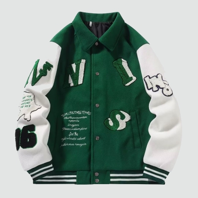 American Vintage Towel Embroidery Patchwork Baseball Jacket