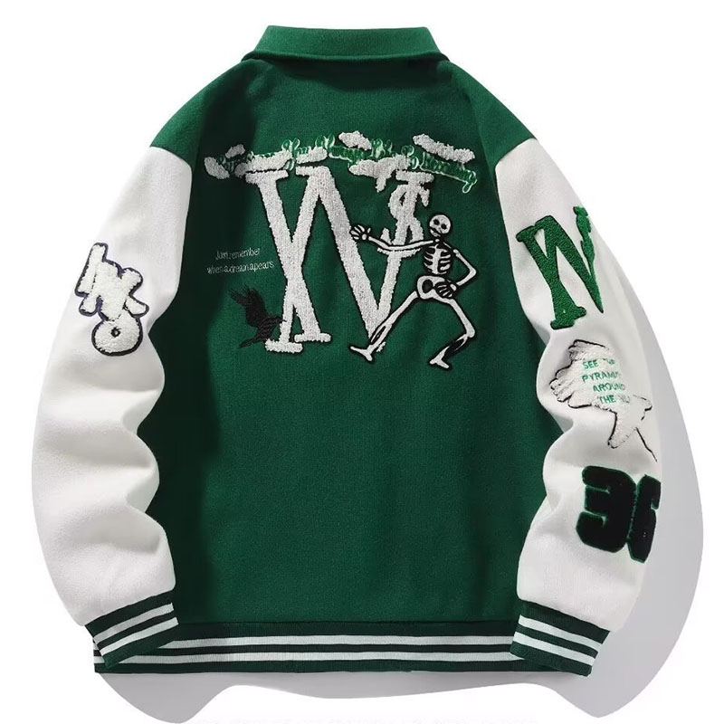 American Vintage Towel Embroidery Patchwork Baseball Jacket