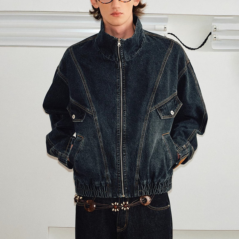 Deconstructed Split Collar Denim Jacket