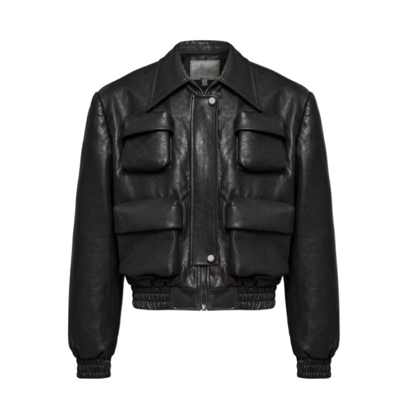 Hip Hop Multi-Pocket Short Leather Jacket