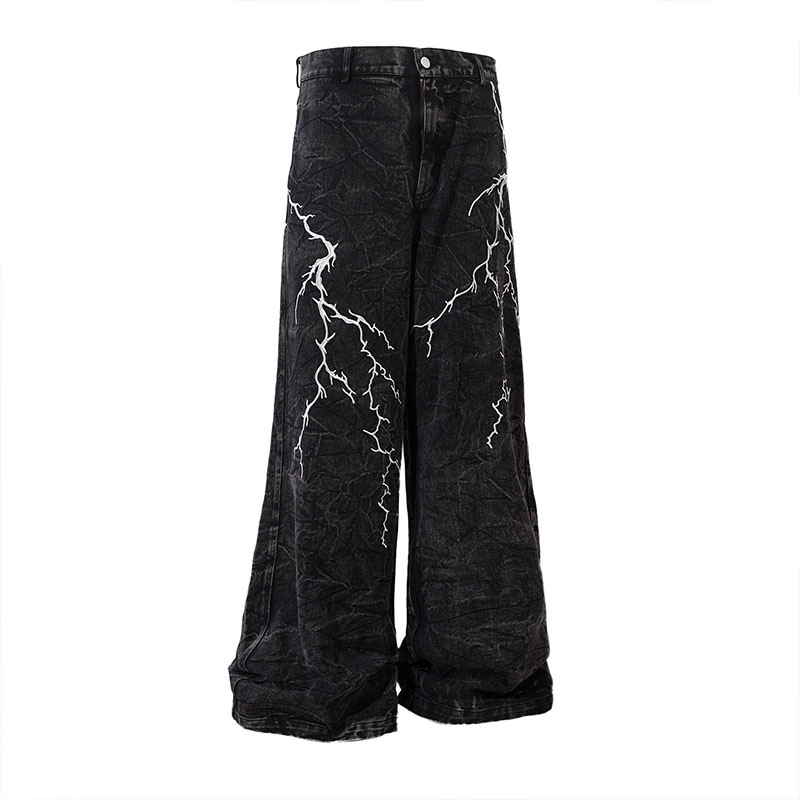 Lightning Embroidered Relaxed Straight Leg Jeans