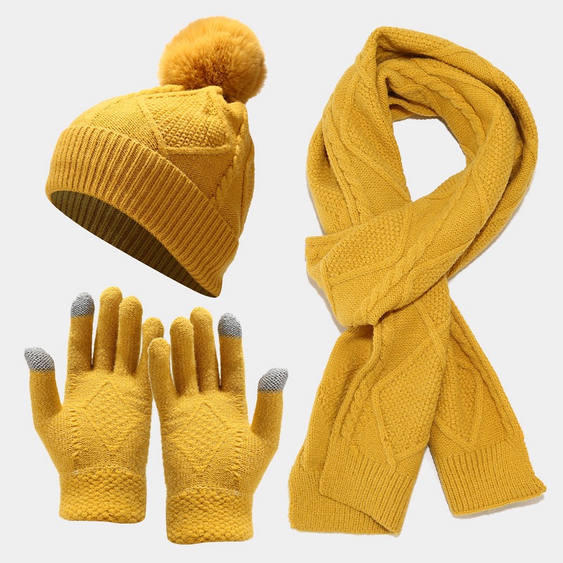 Knitted Hat Scarf and Gloves Three-Piece Set