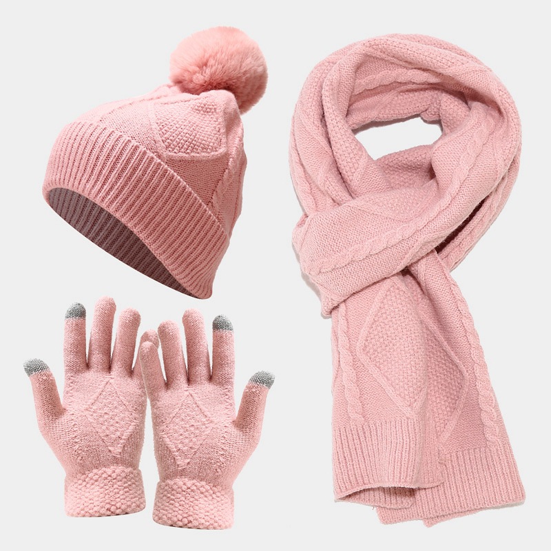 Knitted Hat Scarf and Gloves Three-Piece Set