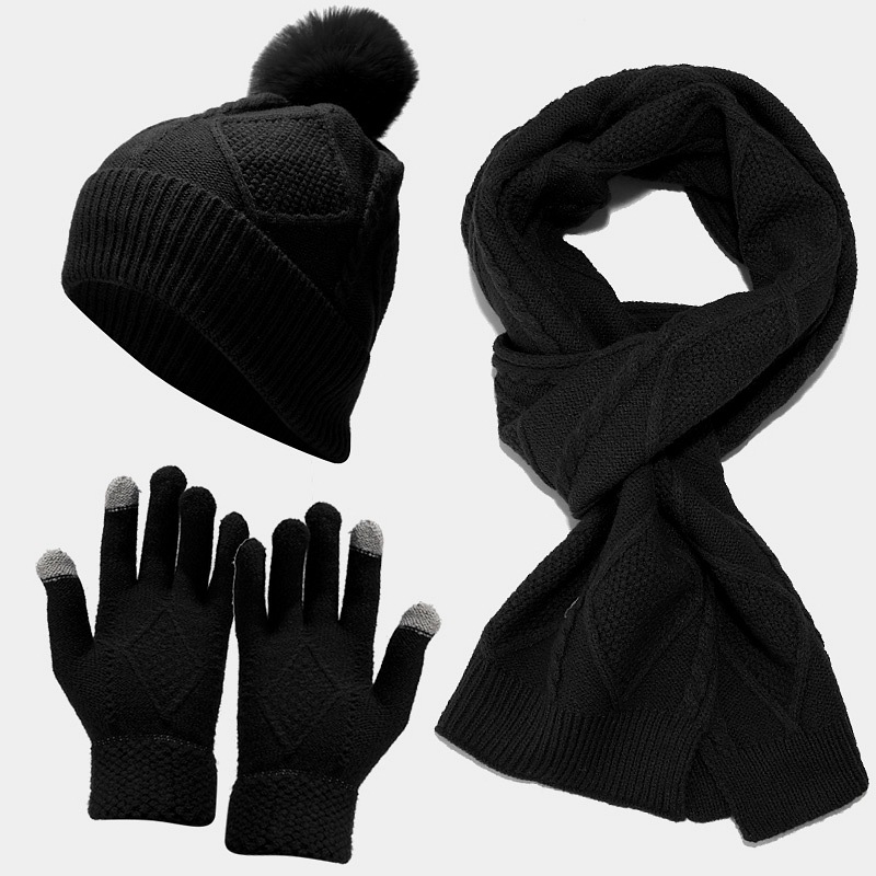 Knitted Hat Scarf and Gloves Three-Piece Set