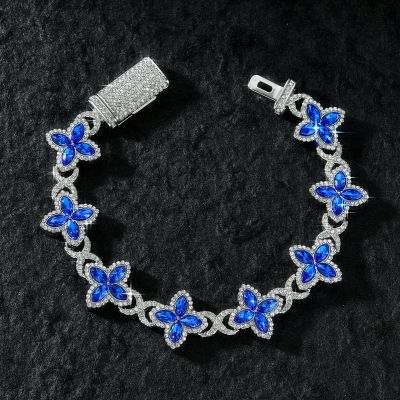 Iced Out 17mm Sapphire Clover Bracelet in White Gold