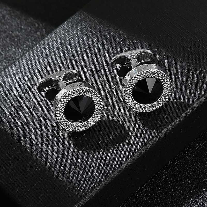 Round Sapphire/Black Stone Cufflinks