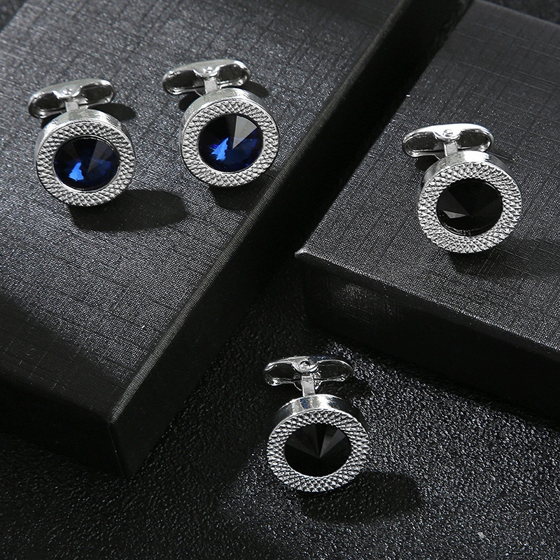 Round Sapphire/Black Stone Cufflinks