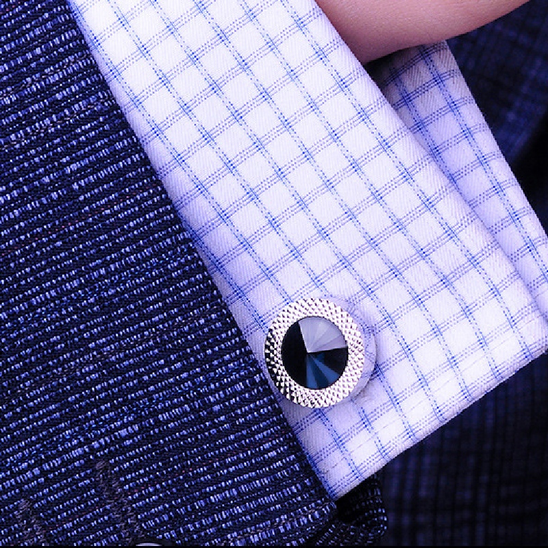 Round Sapphire/Black Stone Cufflinks