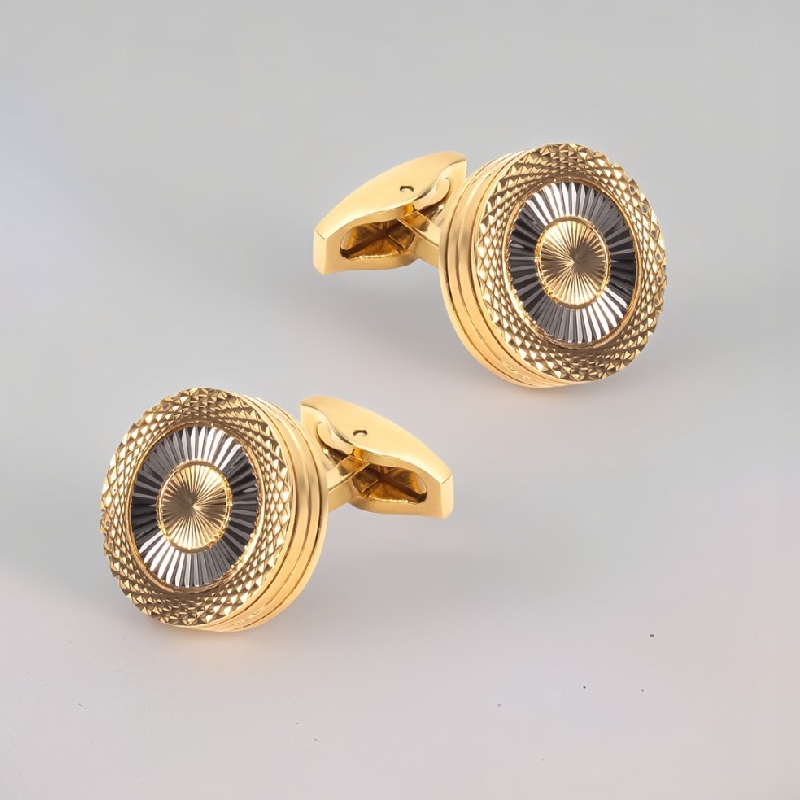 Stylish Round Two-tone Threaded Cufflinks