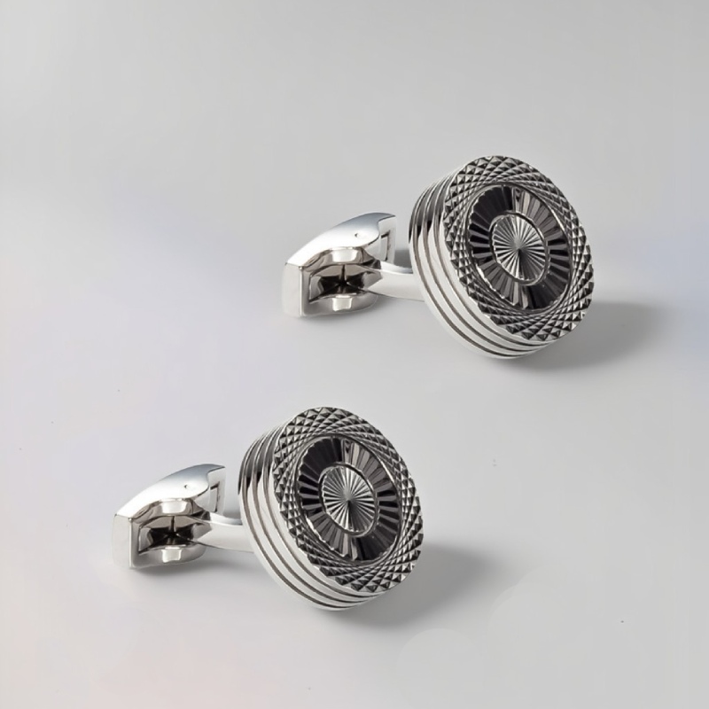 Stylish Round Two-tone Threaded Cufflinks