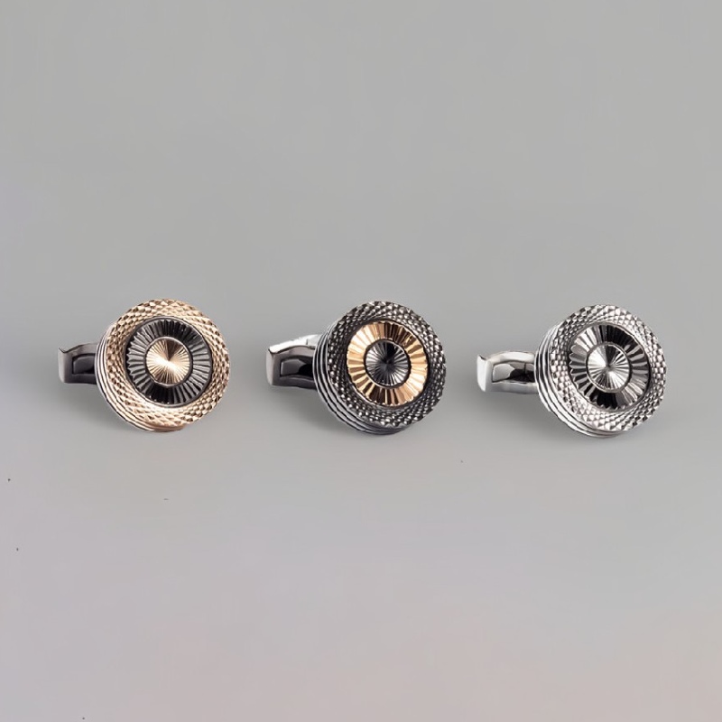 Stylish Round Two-tone Threaded Cufflinks