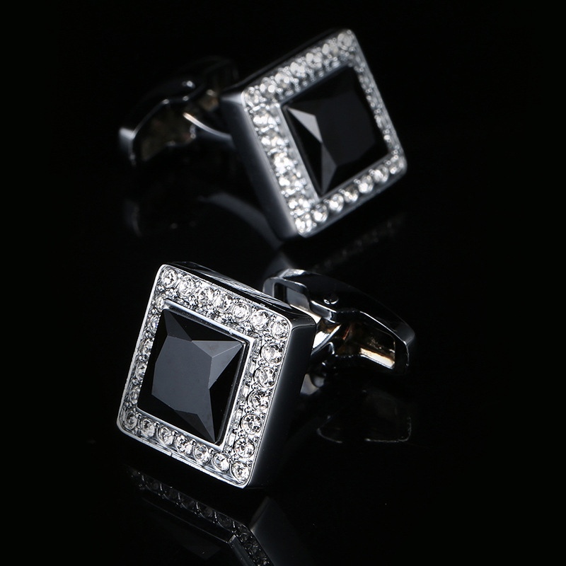 Black Princess Cut Stone Halo Cufflinks