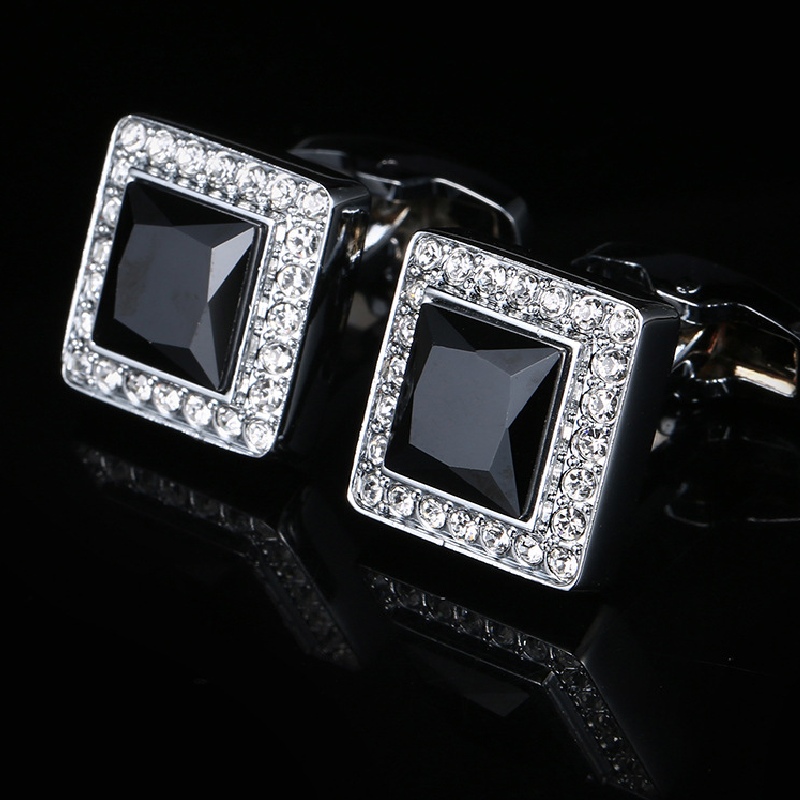 Black Princess Cut Stone Halo Cufflinks