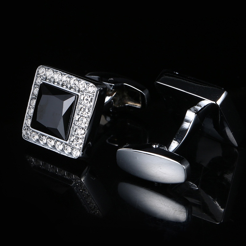 Black Princess Cut Stone Halo Cufflinks