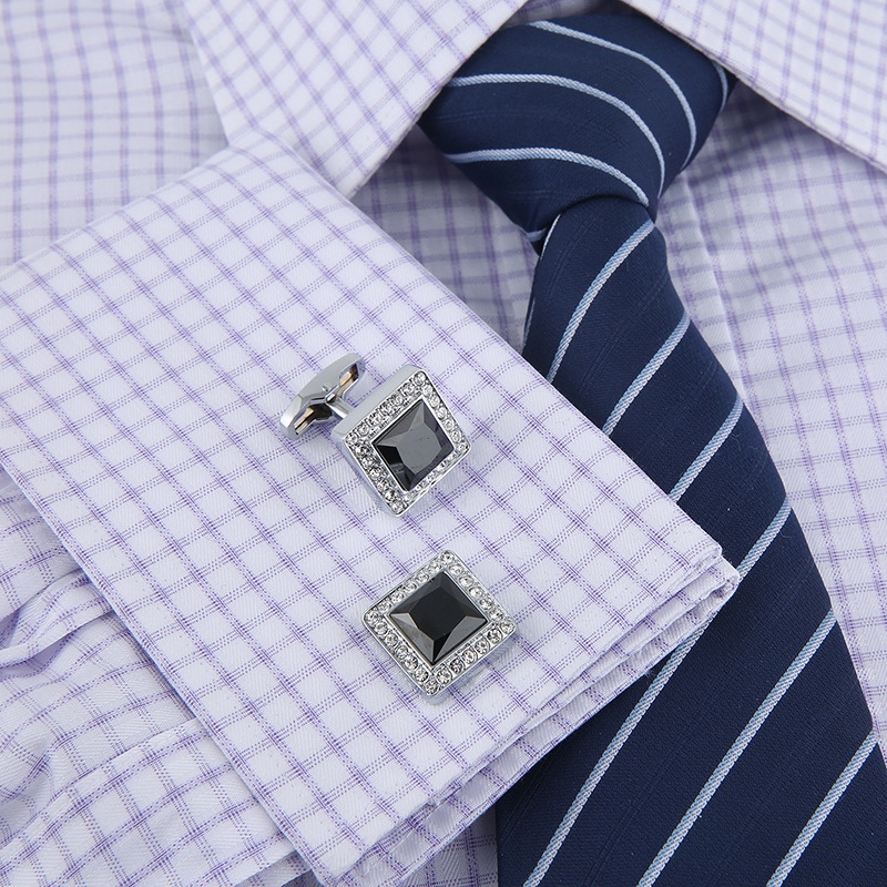 Black Princess Cut Stone Halo Cufflinks