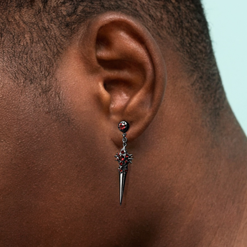 Gothic Thorn with Ruby Stud Drop Earrings