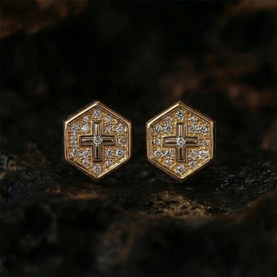 Iced Hexagon with Cross Stud Earrings