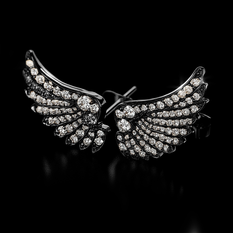 Iced Angle Wings Stud Earrings