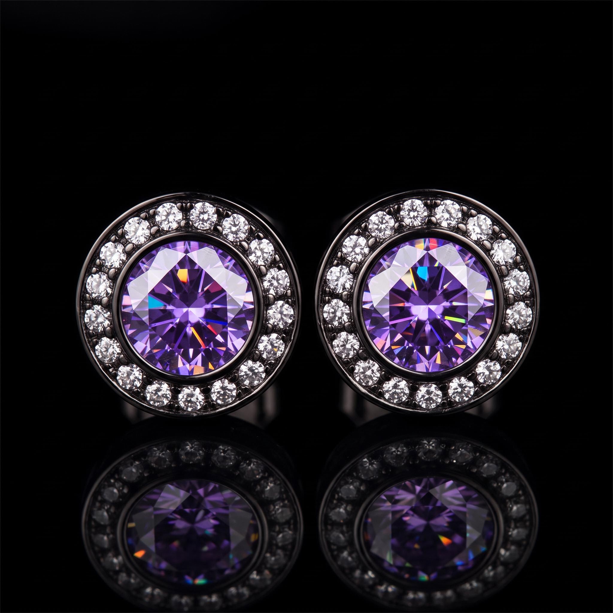 Brilliant Round Cut Halo Stud Earrings in Black Gold