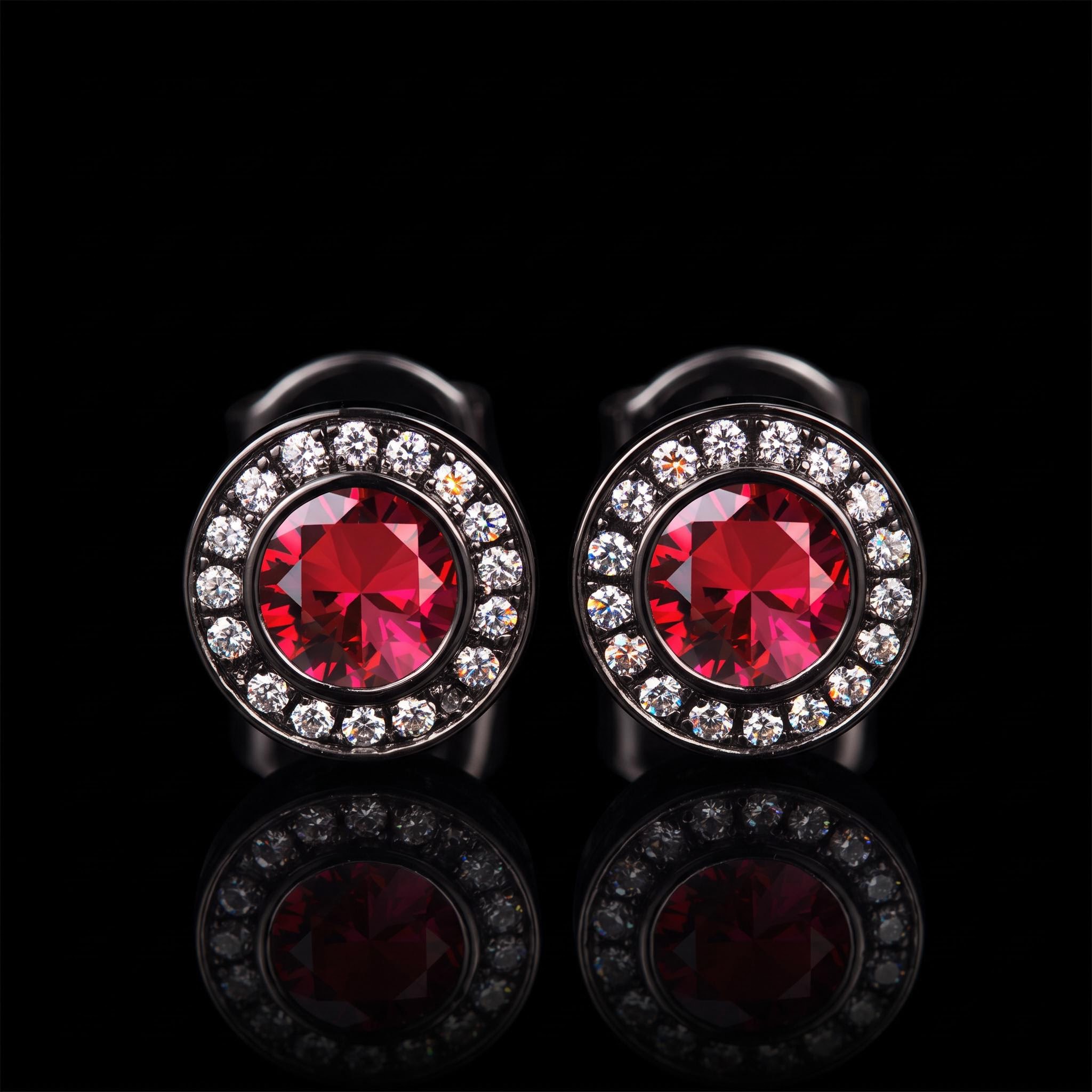 Brilliant Round Cut Halo Stud Earrings in Black Gold