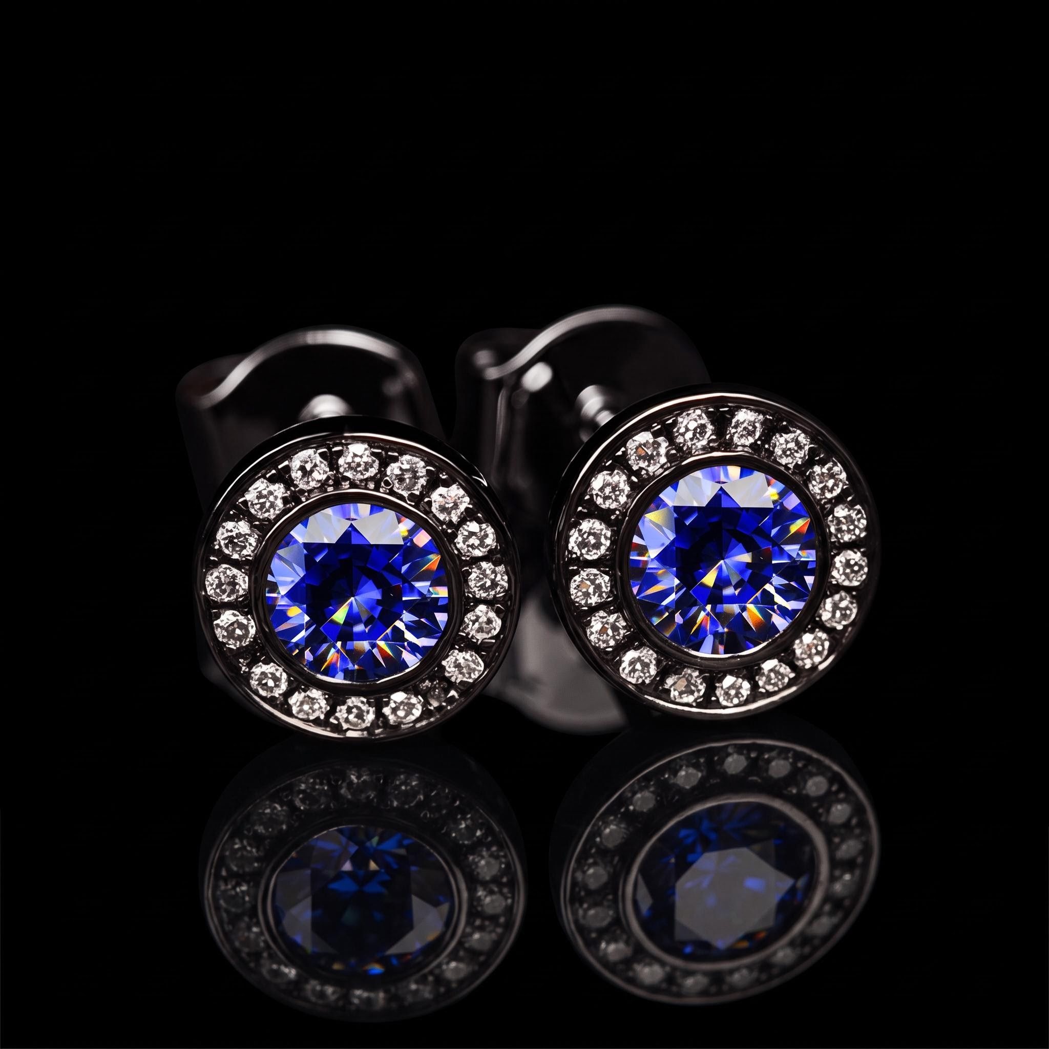 Brilliant Round Cut Halo Stud Earrings in Black Gold