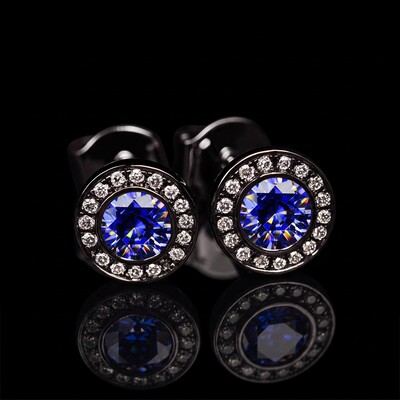 Brilliant Round Cut Halo Stud Earrings in Black Gold