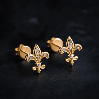 Iced Fleur de Lis Stud Earrings