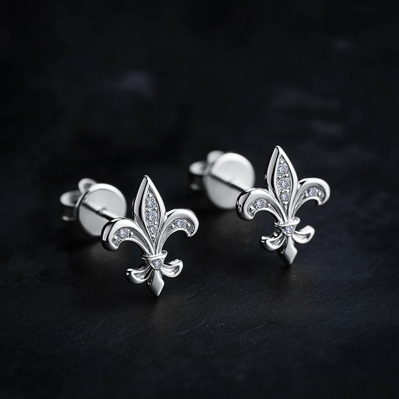 Iced Fleur de Lis Stud Earrings