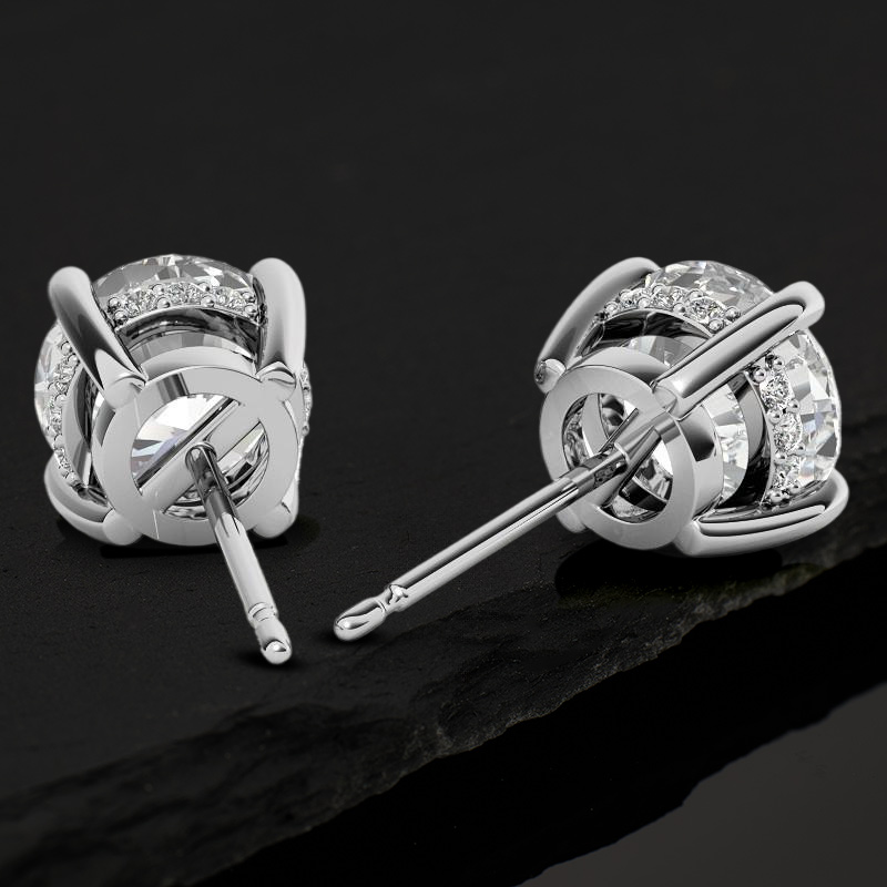 925S & VVS Moissanite Round Earrings with Pave Diamond Basket