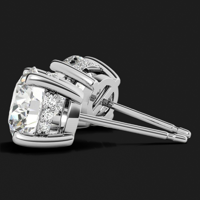 925S & VVS Moissanite Round Earrings with Pave Diamond Basket