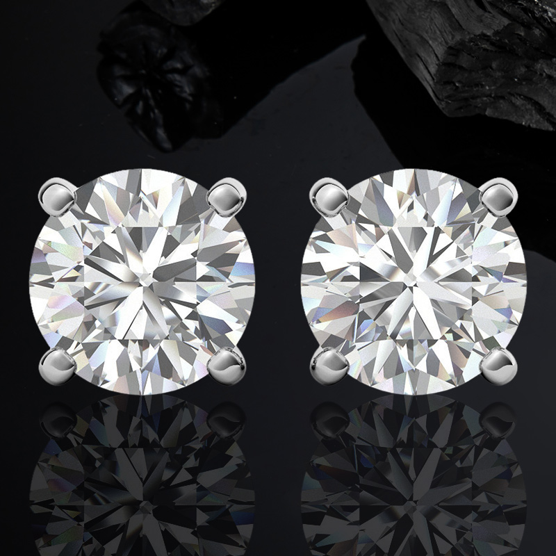 925S & VVS Moissanite Round Earrings with Pave Diamond Basket