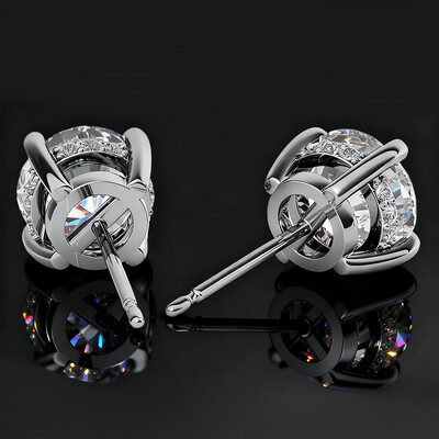 925S & VVS Moissanite Round Earrings with Pave Diamond Basket
