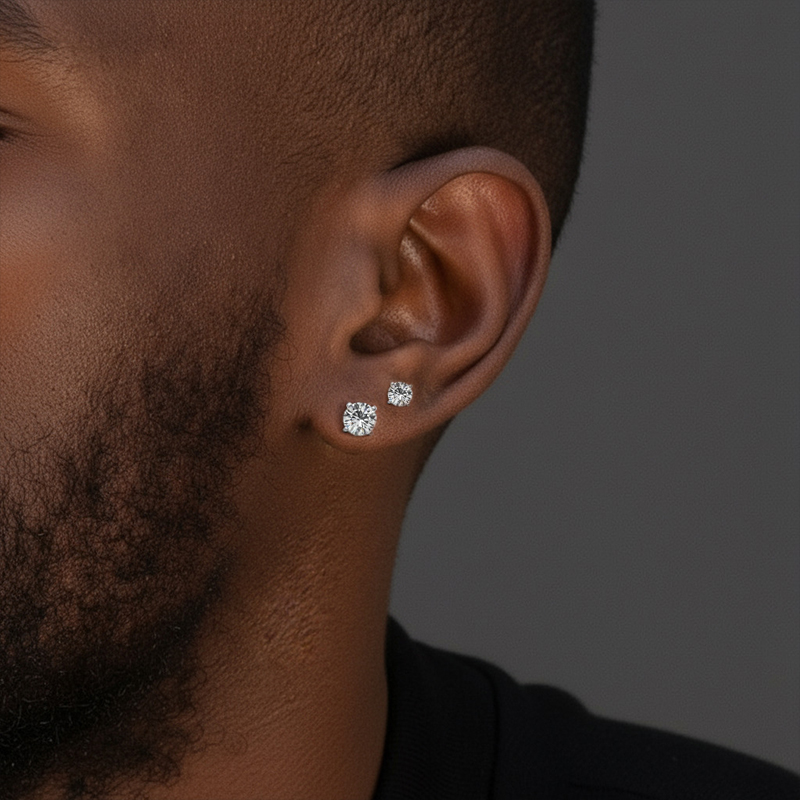 925S & VVS Moissanite Round Earrings with Pave Diamond Basket