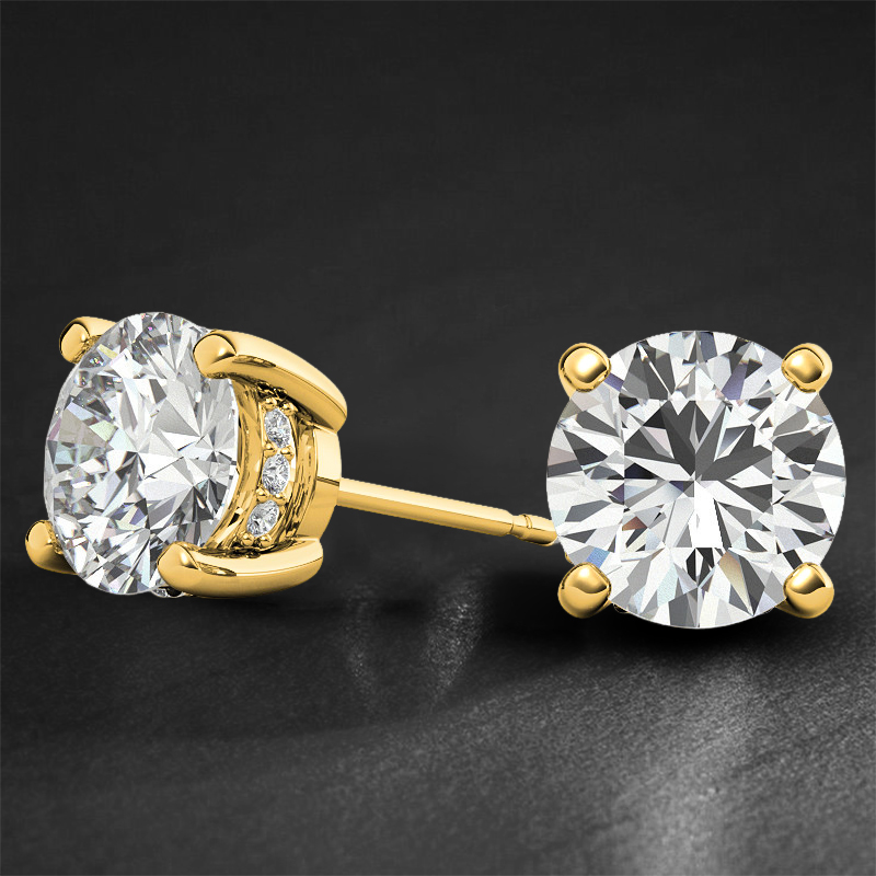 925S & VVS Moissanite Round Earrings with Pave Diamond Basket in Gold