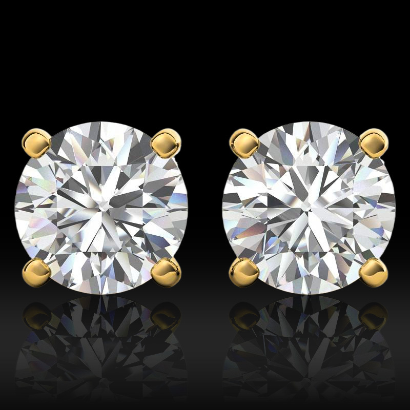 925S & VVS Moissanite Round Earrings with Pave Diamond Basket in Gold