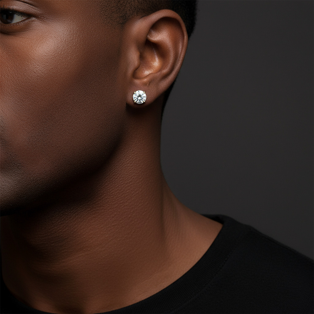 925S & VVS Moissanite Round Earrings with Pave Diamond Basket in Gold