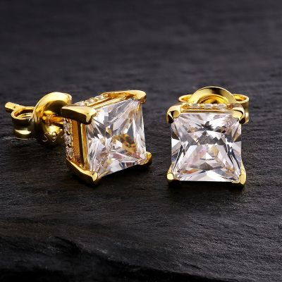 925S & VVS Moissanite 2CTW Princess Cut Stud Earrings with Pave Diamond Basket in Gold