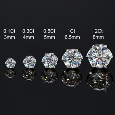 925S & VVS Moissanite 0.1Ct/0.3Ct/0.5Ct/1Ct/2Ct Solitaire Stud Earrings