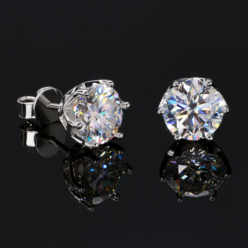 925S & VVS Moissanite 0.1Ct/0.3Ct/0.5Ct/1Ct/2Ct Solitaire Stud Earrings